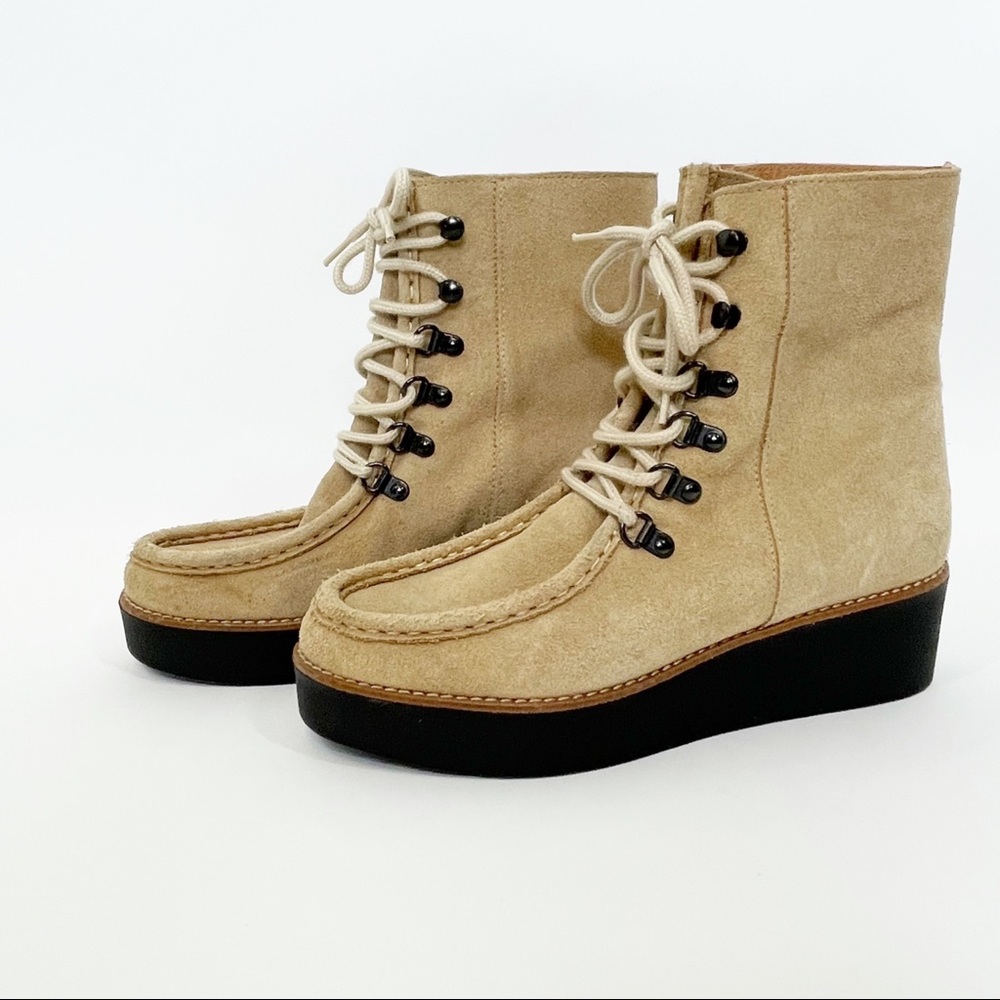 ANTHROPOLOGIE Lace-Up Platform Boots Tan Size 8/39